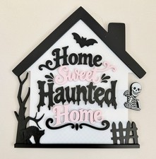 Home Sweet Haunted Home Halloween Sign Wall Decoration Plaque Decor Orange