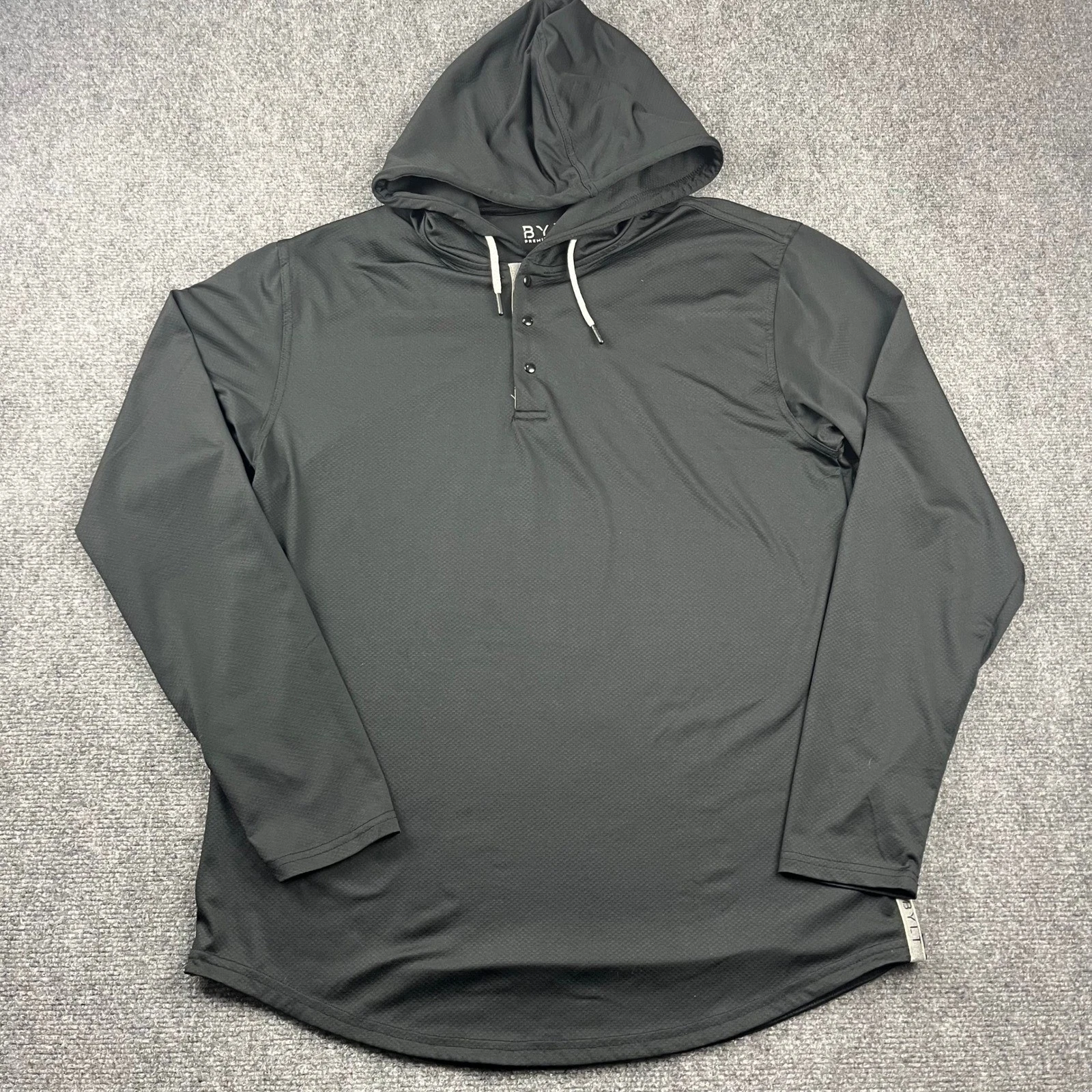 BYLT Premium Basics Mens Black Henley Hoodie Large Athletic Long Sleeve Shirt