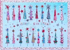 Papyrus TURNOWSKY Gemmed Stars Row of Trees Christmas Holiday Greeting Card