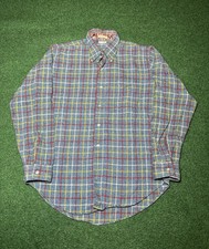 Vintage Bloomingdales 80s 90s Wool Plaid Medium Button Up Blue Flannel Shirt