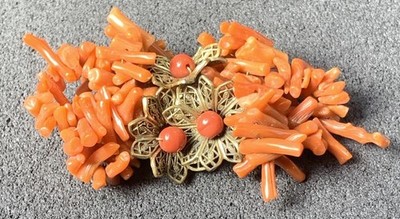 MIRIAM HASKELL SPEZZATI BRANCH CORAL BROOCH, VINTAGE! BEAUTIFUL! BOOK PIECE!