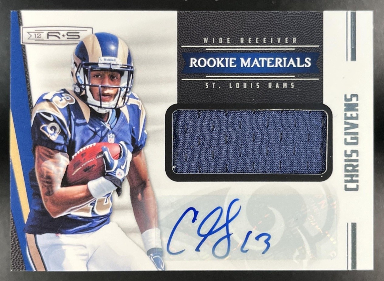 Chris Givens /499 RC Auto Patch Jersey 2012 Panini Rookies & Stars #235