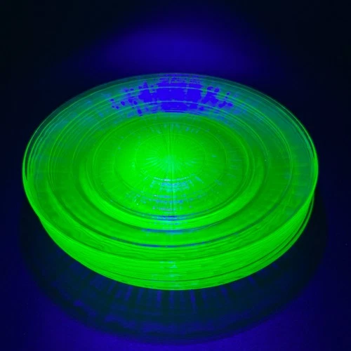 Set of 6 Anchor Hocking Green Uranium Glass Block Optic 9" Dinner Plates