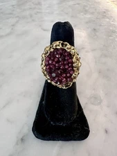 Garnet Cluster Gold Plated Large Cocktail Statement Ring By DOUBLE HAPPINESS