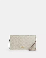 COACH CX593 Anna Foldover Clutch Crossbody bag Signature Canvas & Leather NEW