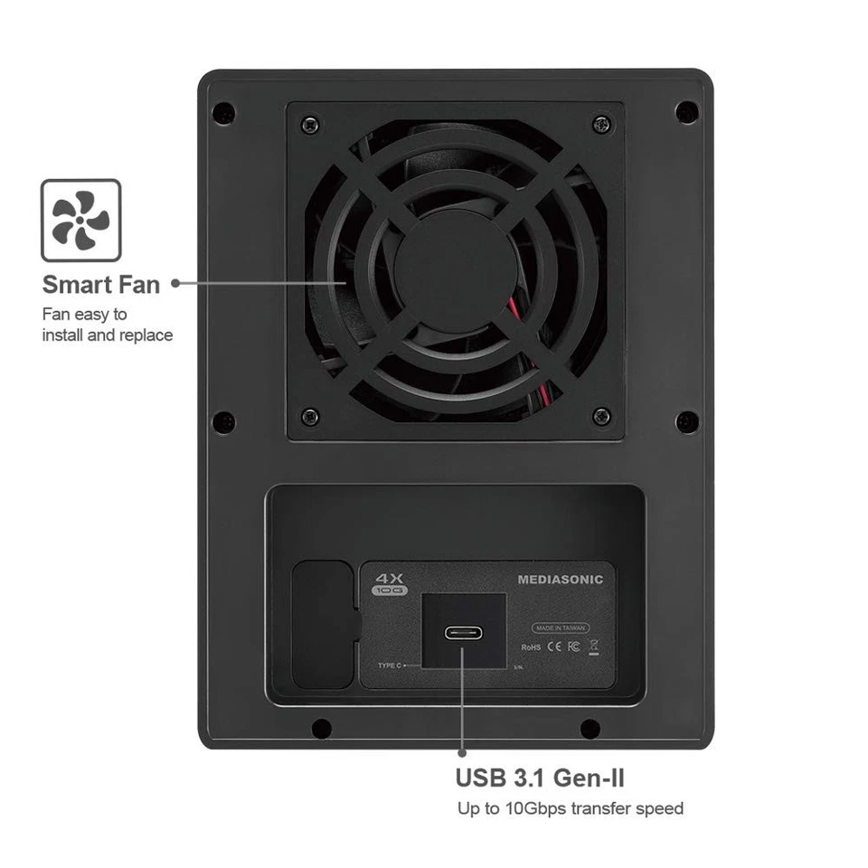 Raid 4 Bay 3.5" SATA Hard Drive Enclosure DAS - USB 3.2 Gen 2 10Gbps USB Type... - Image 3 of 4