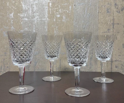 Vintage Waterford Crystal Wine Glasses Diamond Cut Stemware 7” – Set of 4