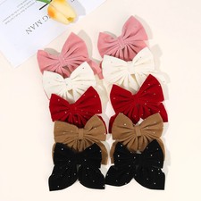 10Pcs Rhinestone Bow Hair Clips Sparkling Multicolor Velvet Bownot Hairpins