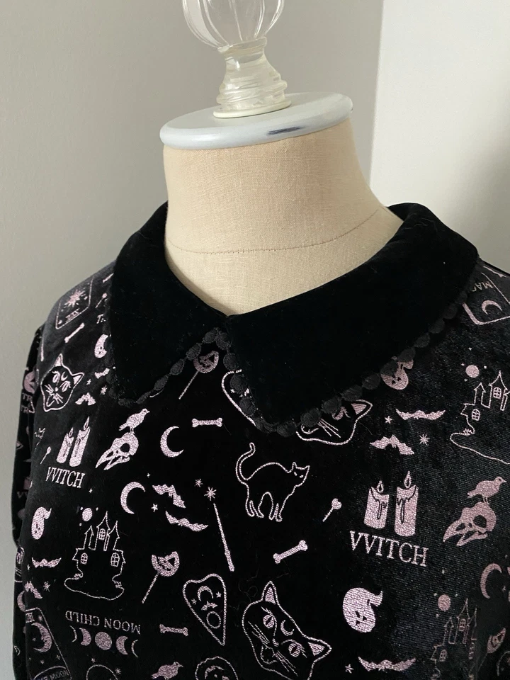 NWOT ModCloth Collectif Witch Peter Pan Collar Black Velvet Dress US 18 - Image 4 of 4