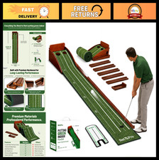 Indoor Golf Putting Green 10ft Mat with Auto Ball Return & 2 Holes - Compact Pra