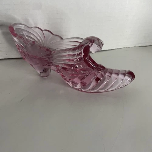 FENTON, Cat head slipper, Pink, Drape & Swirl Pattern, small oval logo, VG