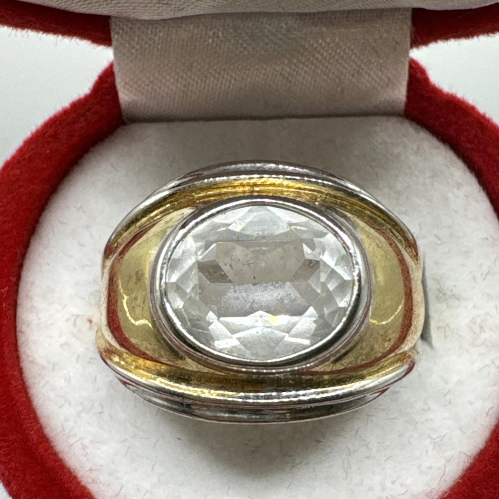 Bague vintage fantaisie or et argent avec pierre. Taille 54.