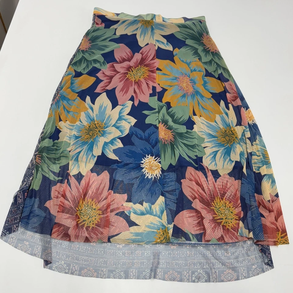 Falda One World Mujer Mediana Azul Rosa Floral Boho Maxi Estampado Mixto Foto 2 de 4