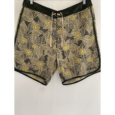 Patagonia Mens Green Print Wavefarer Drawstring Board Shorts Swim Trunks 38 L/XL