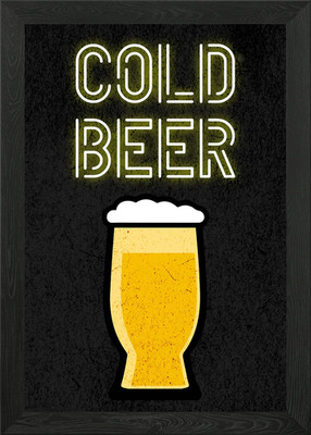 COLD BEER NEON GLOW Gerahmtes Wandbild Poster Leinwanddruck Bild