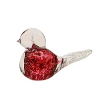 Larson Art Glass Cranberry And Clear Hand Blown Small Bird Figurine Paperweight 