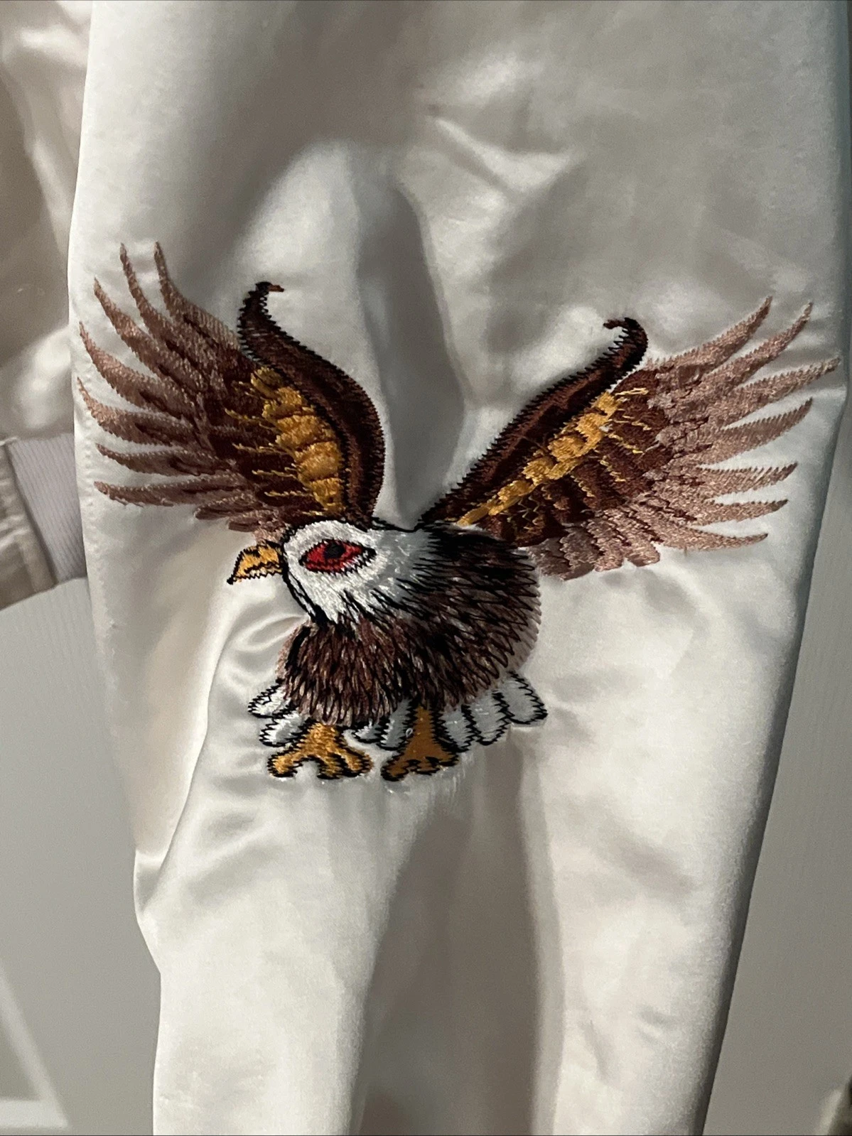 Vintage Far East Tour Japan Jacket White Satin Snap Embroidered Eagles Souvenir image 6