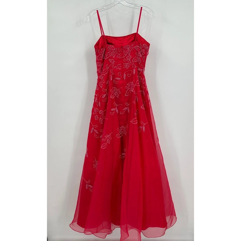 Alyce Designs Womens Dress Size 4 Red Beaded Chiffon Formal Gown Whimsigoth Glam - Image 3 of 4