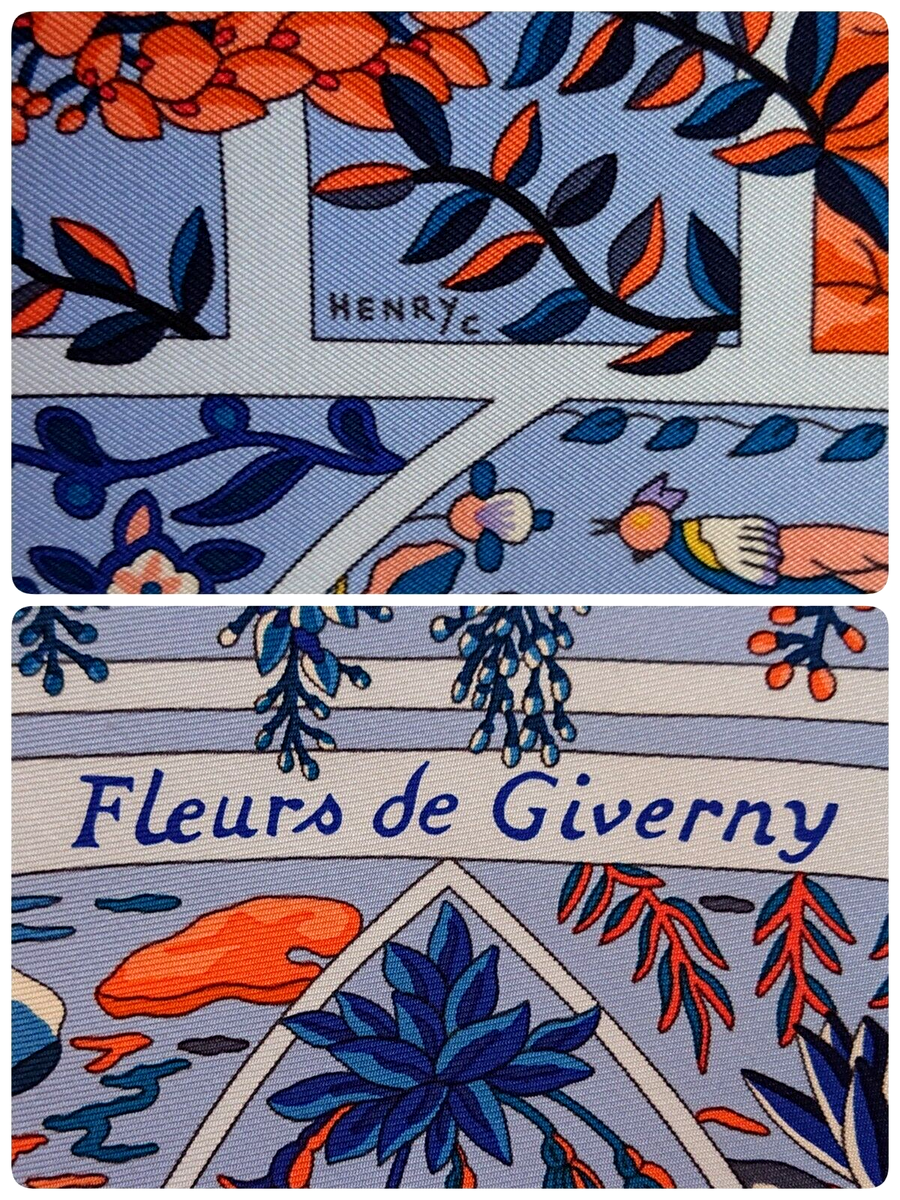 HERMES　GIVERNY モネの庭 　スカーフ カレ90 花と庭園 ネイビー HERMES - 美品 エルメス HERMES スカーフ カレ90 GIVERNY 庭 花