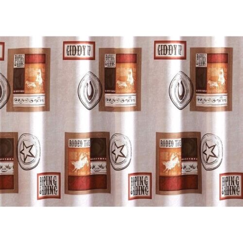 Rodeo Time Shower Curtain Cowboy Riding Boots Horse Country Brown Bath Gift NEW - Picture 2 of 3