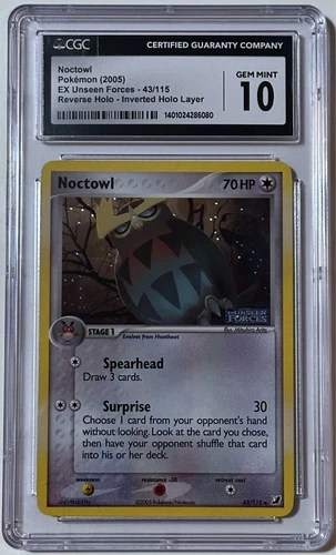 Noctowl Pokemon  EX Unseen Forces #43  Reverse Holo Inverted Holo Error CGC 10