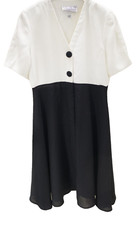 P - Bichon by Sara Edwards Black & White Coat Dress Vintage 14 Flared Bottom