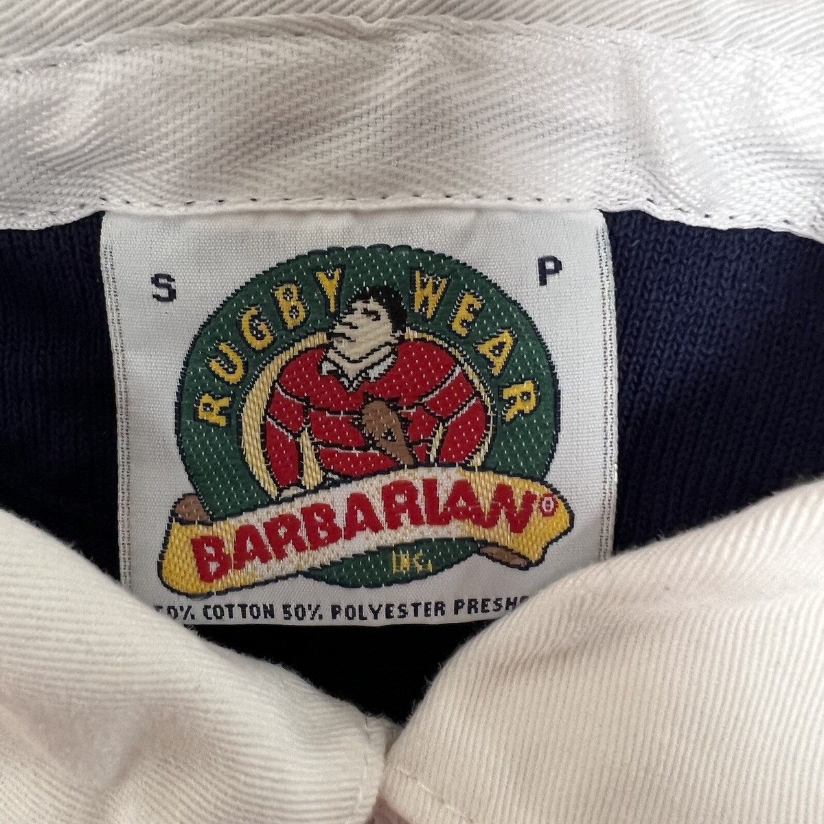 Vintage Barbarian Rugby Wear Shirt Mens Small Red Blue Striped