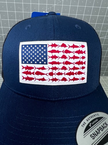 Columbia PFG Fish Flag Snapback Cap NEW Navy Blue - Picture 3 of 8