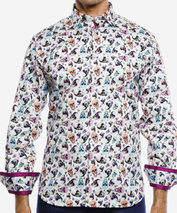 Белая рубашка Luciano Visconti лимитированной серии с черепом на нескольких пуговицах XLT