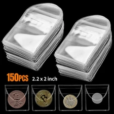 150 Pcs Single Pocket Coin Sleeves Currency Bill Holders Clear PVC Storage Pouch
