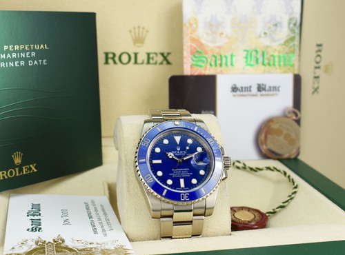 ROLEX 40mm White Gold Submariner Blue Dial Smurf BOX & BOOKS 116619LB SANT BLANC