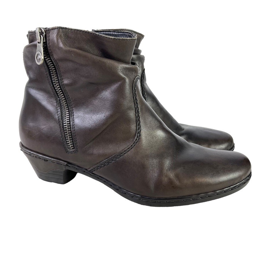 Rieker Womens Leather Slouch Side Zip Gray Ankle Booties Boots Low Heel 40 8.5
