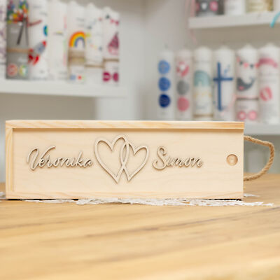 meinkerzenshop  Aufbewahrungsbox mit Holzdesign HERZEN  für Deine Hochzeitskerze