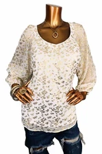 LC Lauren Conrad XL Top NWT $44 Floral V Neck Blouse Lined White Golden 3/4 Slvs