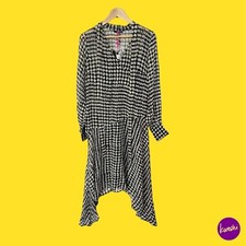 V BY VERY Women's Printed Midi Dress, Scarf Hem, Tie Neck, Black/White, UK 14