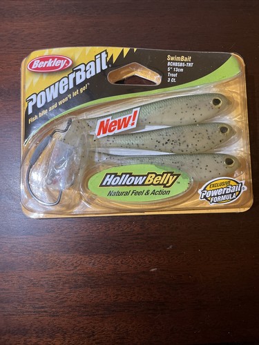 BERKLEY POWERBAIT Hollow Belly Swimbait Kit Rig Soft Paddle Tail 5” 3ct ...