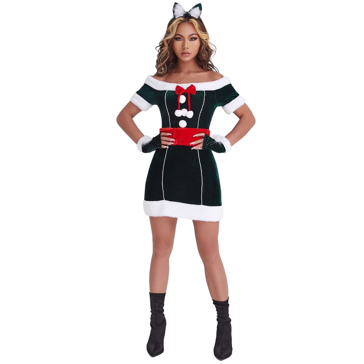 cat christmas dress women Lady Cute Chest Wrap Santa Outfits Costumes Suit Party Christmas Tree Cat Costume: Fleece