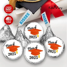 Class of 2025 Orange Graduation Party Favor Kisses Stickers Labels SET of 216