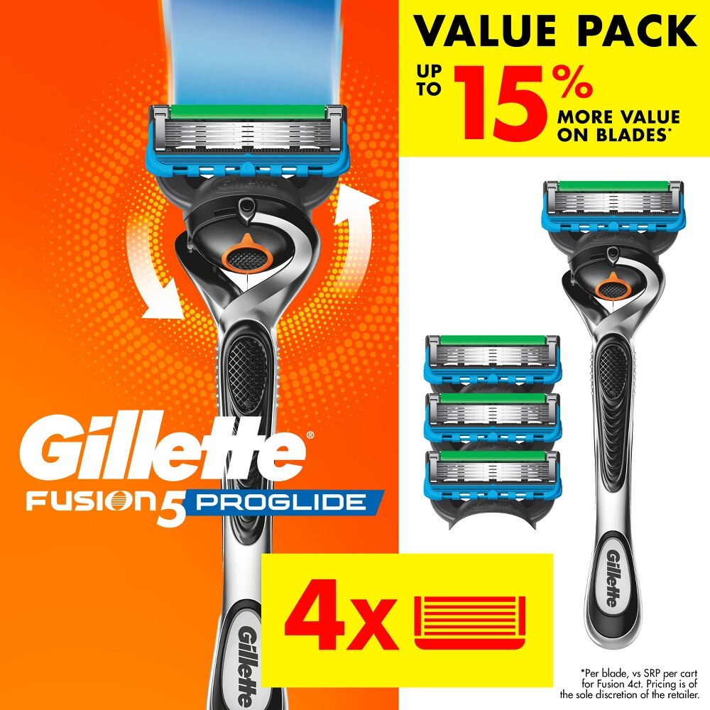 Gillette ProGlide Men's Razor Value Pack, 1 Handle & 4 Razor Blade Refills,