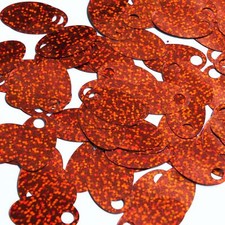 Large Hole Oval Sequin 1.25" Dark Orange Hologram Glitter Sparkle. Made in USA