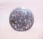930 SILVER Onyx Mexico LG Round Pin Brooch | Aztec-Incan-Mayan Chief with Snake — photo 7