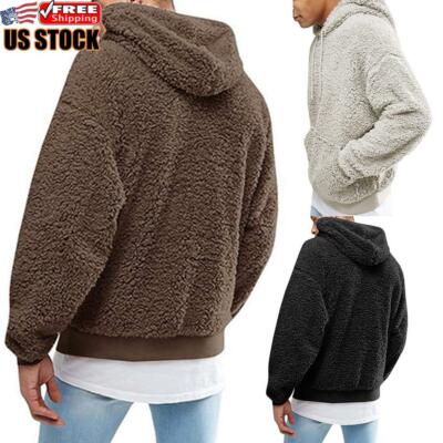 Mens Winter Fluffy Fur Pullover Hoodie 