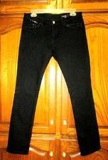 VIGOSS SZ 5/6 X 29.25 BLACK SKINNY JEANS WITH BLACK FAUX PATENT LEATHER TRIM EUC