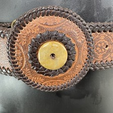 Chico's Womens Adjustable Decorative Tooled Waist Belt Large Brown Leather 48