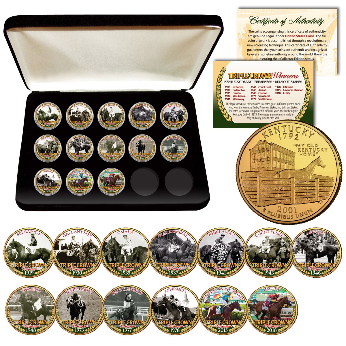 2018 TRIPLE CROWN WINNERS 24KT Gold KENTUCKY State Quarters 13