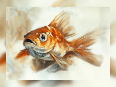 Goldfisch Porträt 5''x7'' Druck auf mattem Papier | Elegantes Wasserkunstwerk