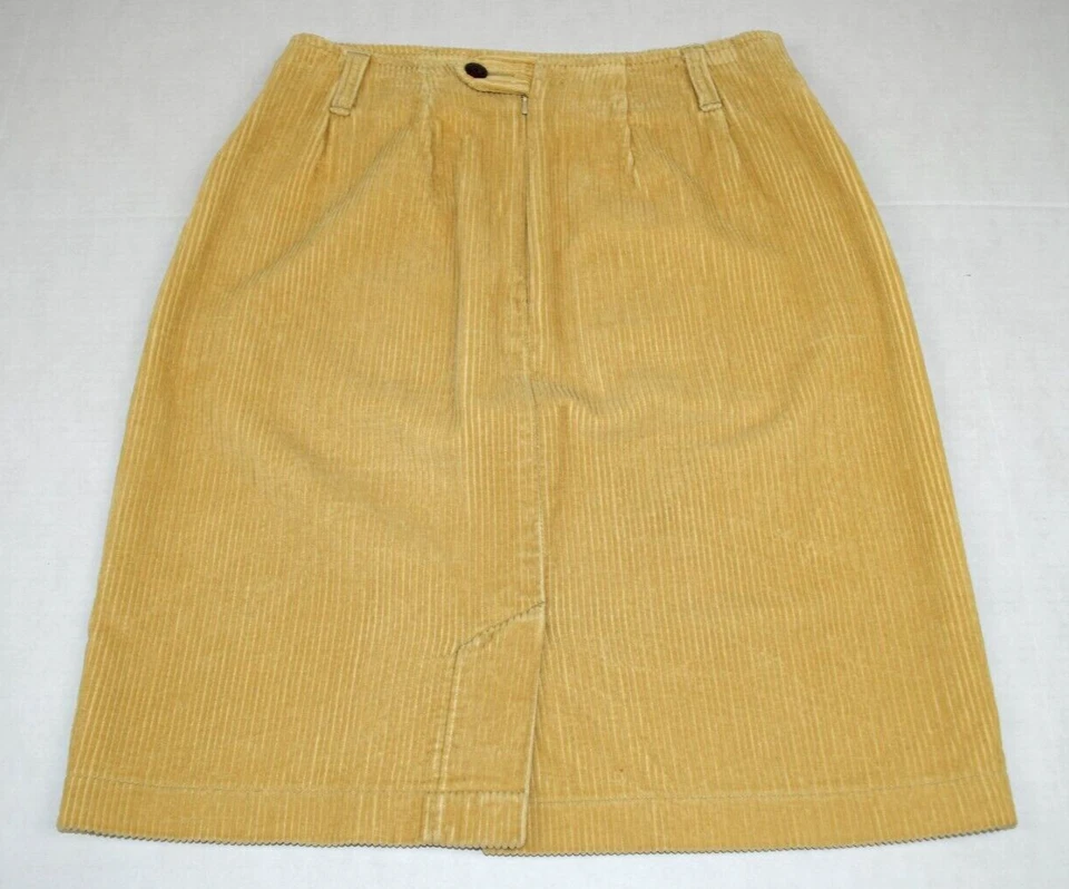 Vintage Eddie Bauer Corduroy Skirt Size 2 80s Golden Wheat Zip Back Pencil - Image 3 of 4