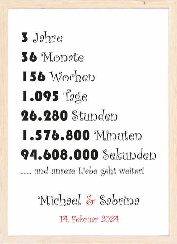 Jahrestag Hochzeitstag Geschenk 3 Jahre Geschenkidee für Paare Mann Frau DIN A4