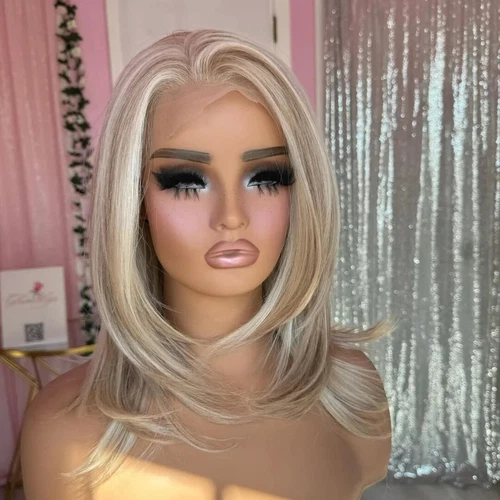Natürliche Aschblonde Highlights Perücke 100% Echthaar Lace Front Perücken Lagenlook - Bild 4 von 7