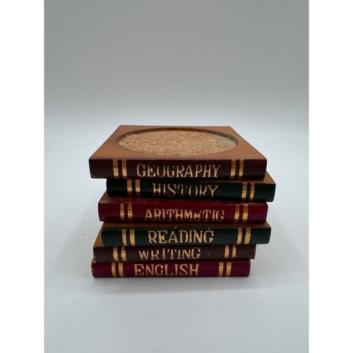 Vintage Wood Book Stack 6 Coasters Set School Subject Gift Decor Rare Booktok - Picture 5 of 6